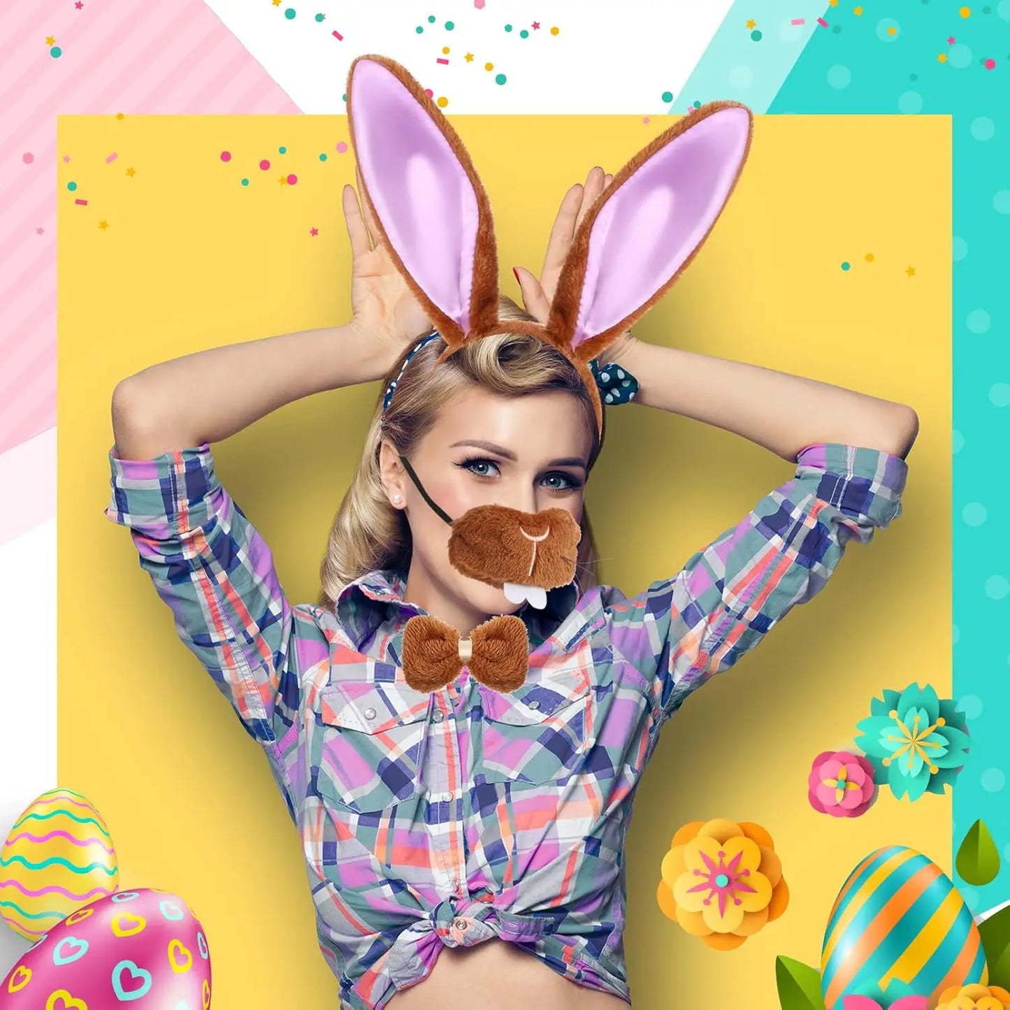 Halloween Bunny Costume Accessories Set Bunny Nose Tail Tie and Ears for Boys Girls Halloween Party Cosplay