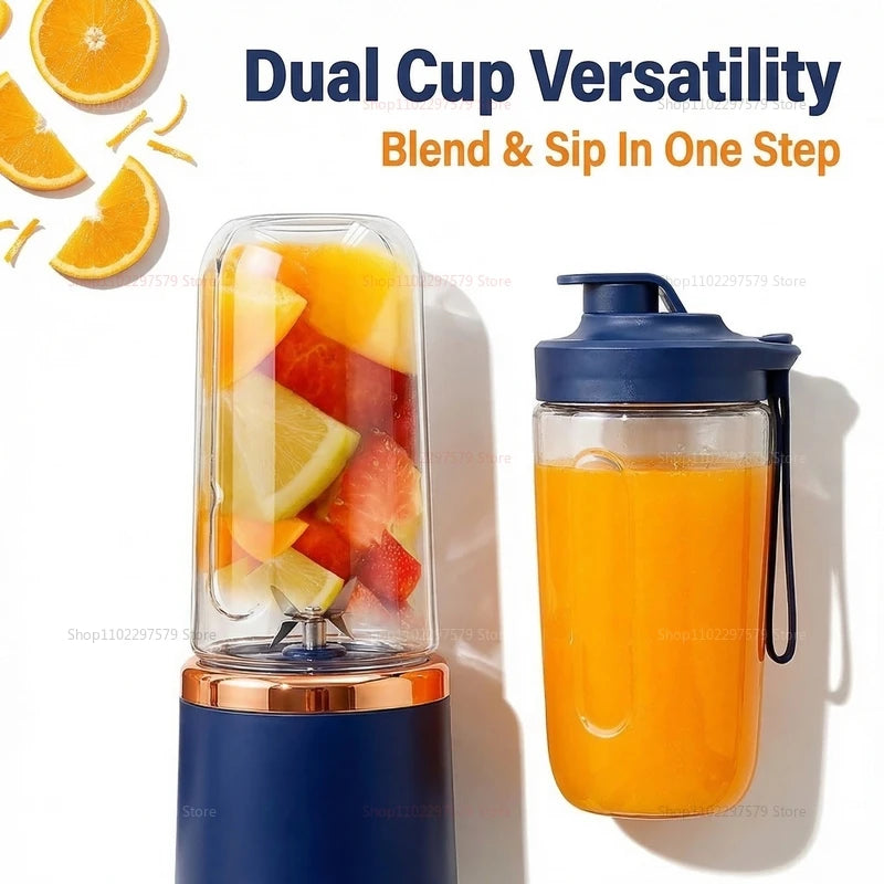 Portable Juicer Cup 6 Blade Blender Household Fruit Juicer Cup USB Rechargeable Double Cup Multifunction Food Portable Blender