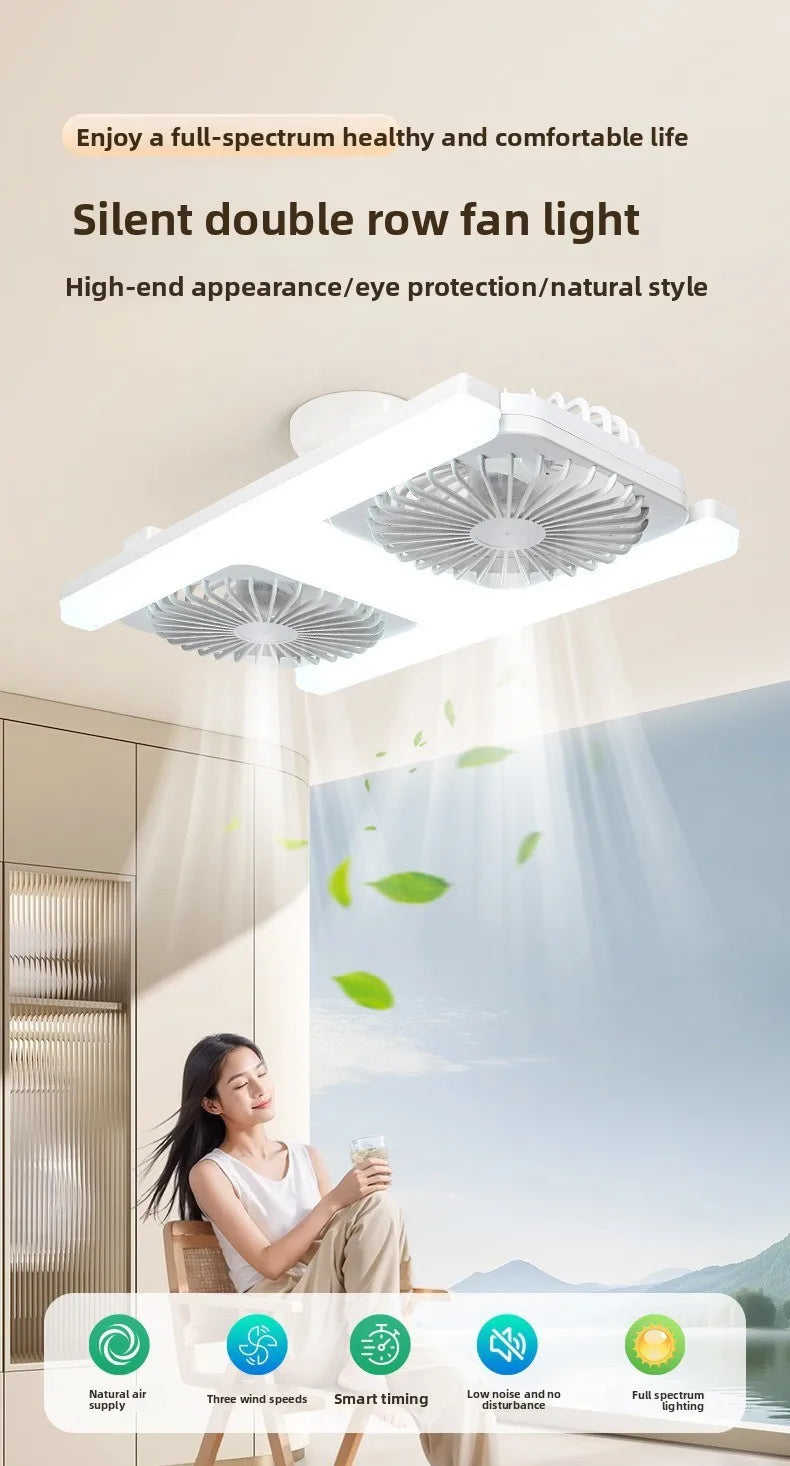 3000K-6000K E27 Ceiling Fan Light with Remote Control Dimming Speed Control Dual Head Fan for Air Circulation Silent Fan Light