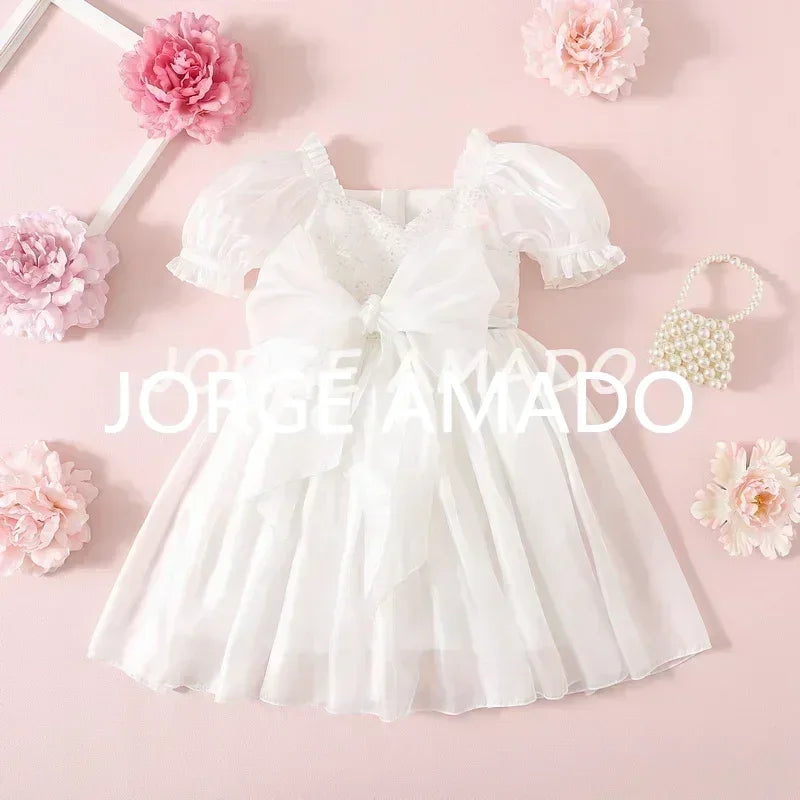 New Summer Sister Girl Matching Romper Dress Short Sling Sleeves Big Bow Bodysuit Sequined Princess Dresses Twins Clothing H1518