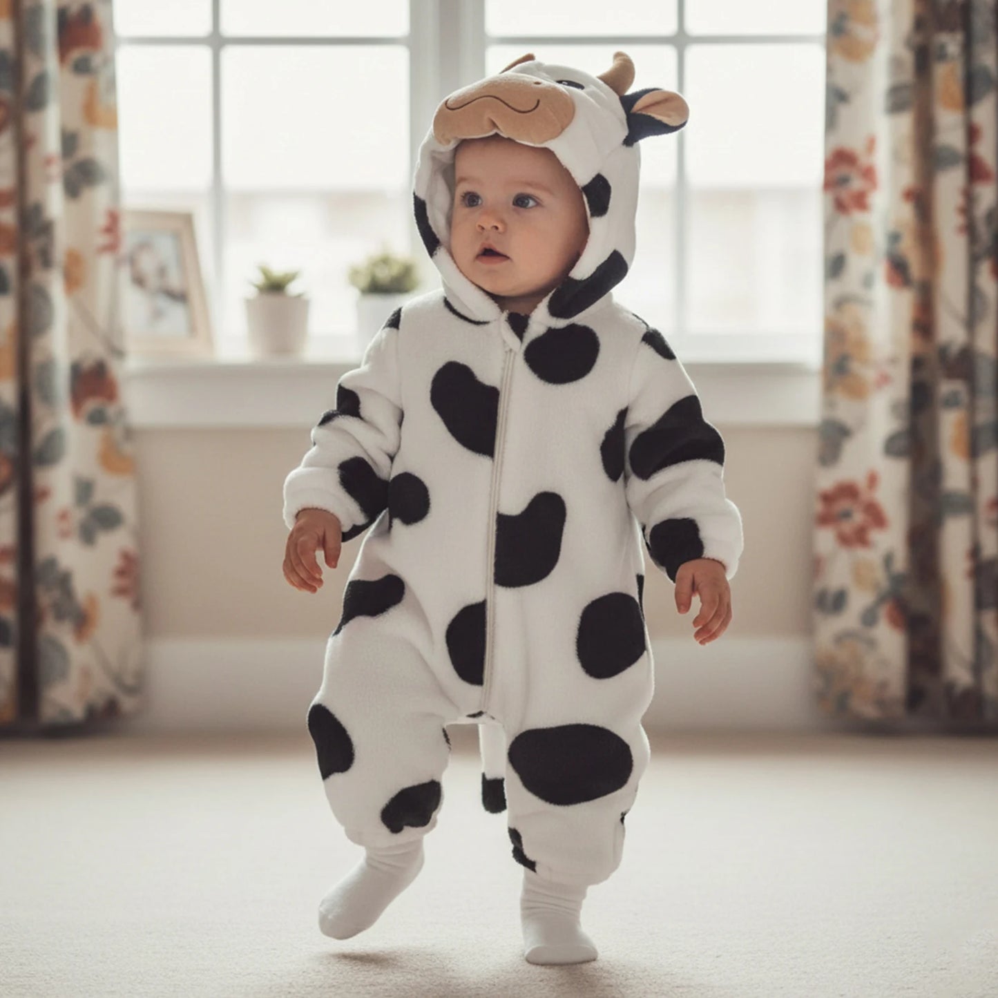 Halloween Costumes Baby Romper, Long Sleeve Hooded Fall Bodysuit Cow Cosplay Costume Halloween Clothes for Girls Boys
