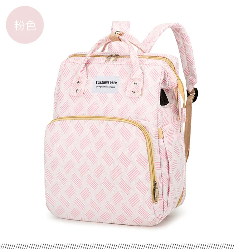 Baby Diaper Bag with Stroller Hooks Portable Baby Crib Diaper Changing Pad Baby Carrier Bag for Activity Mom Backpack 30*20*40cm