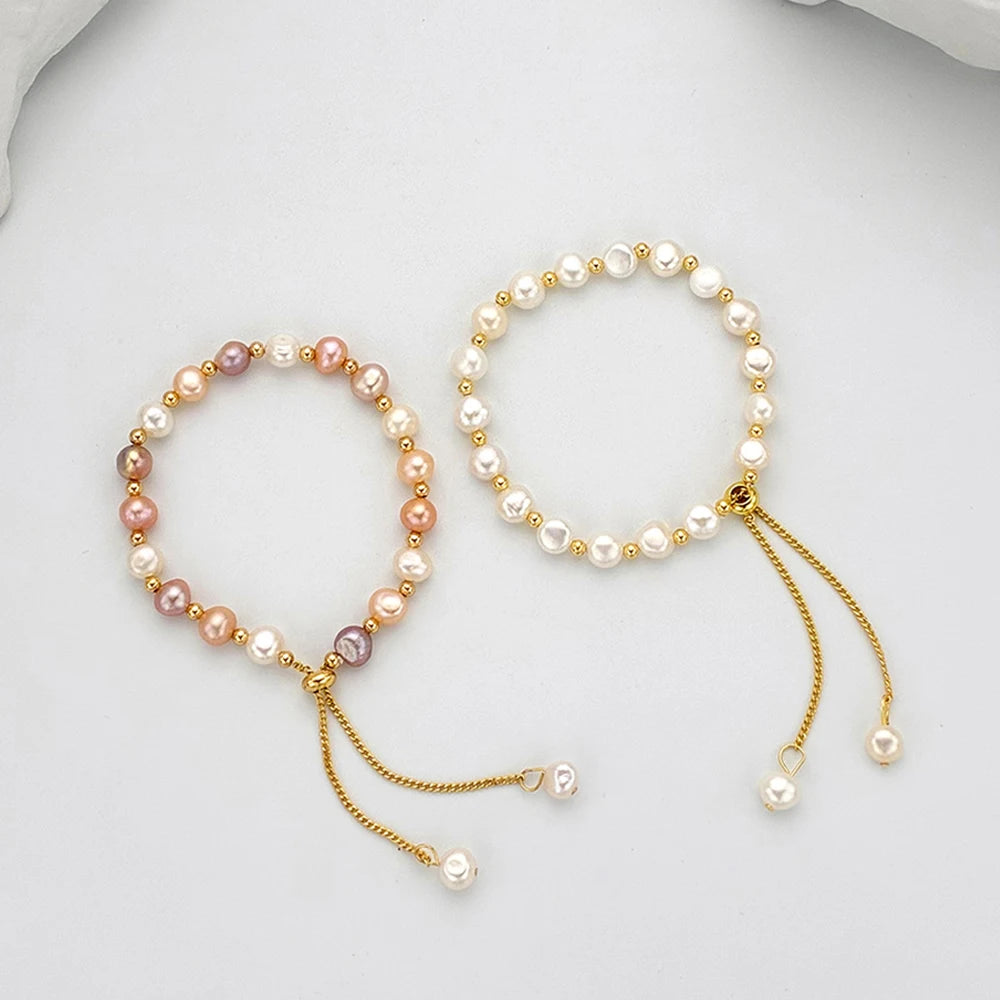 Adjustable Natural Pearl Bracelets Round Freshwater Pearl Loose Spacer Bead Bracelets for Women Best Party Gift