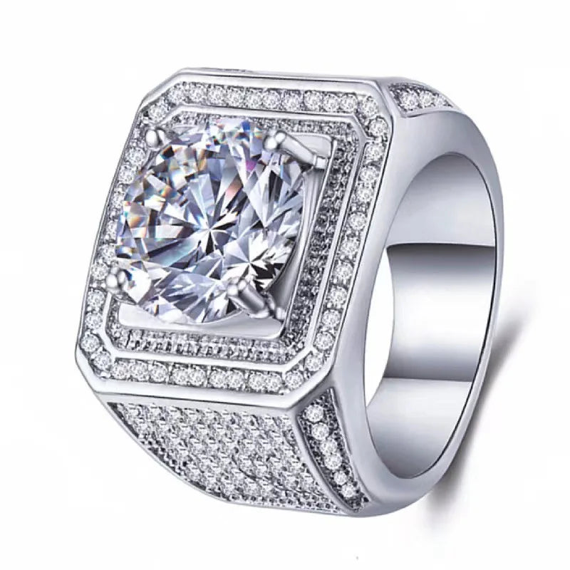 New domineering men's diamond ring with full diamond and micro inlaid ring, men's luxurious rhinestone zircon ring, wedding