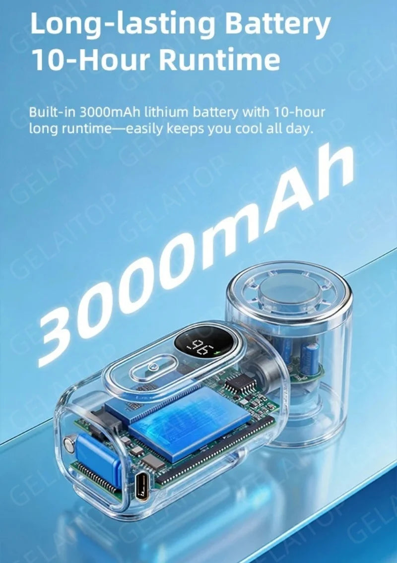 Lady's Mini Fan Handheld Small Portable Fan Cooling Turbo 5 Speeds 3000mAh LED Display 180° Rotatable Clip Rechargeable Fans