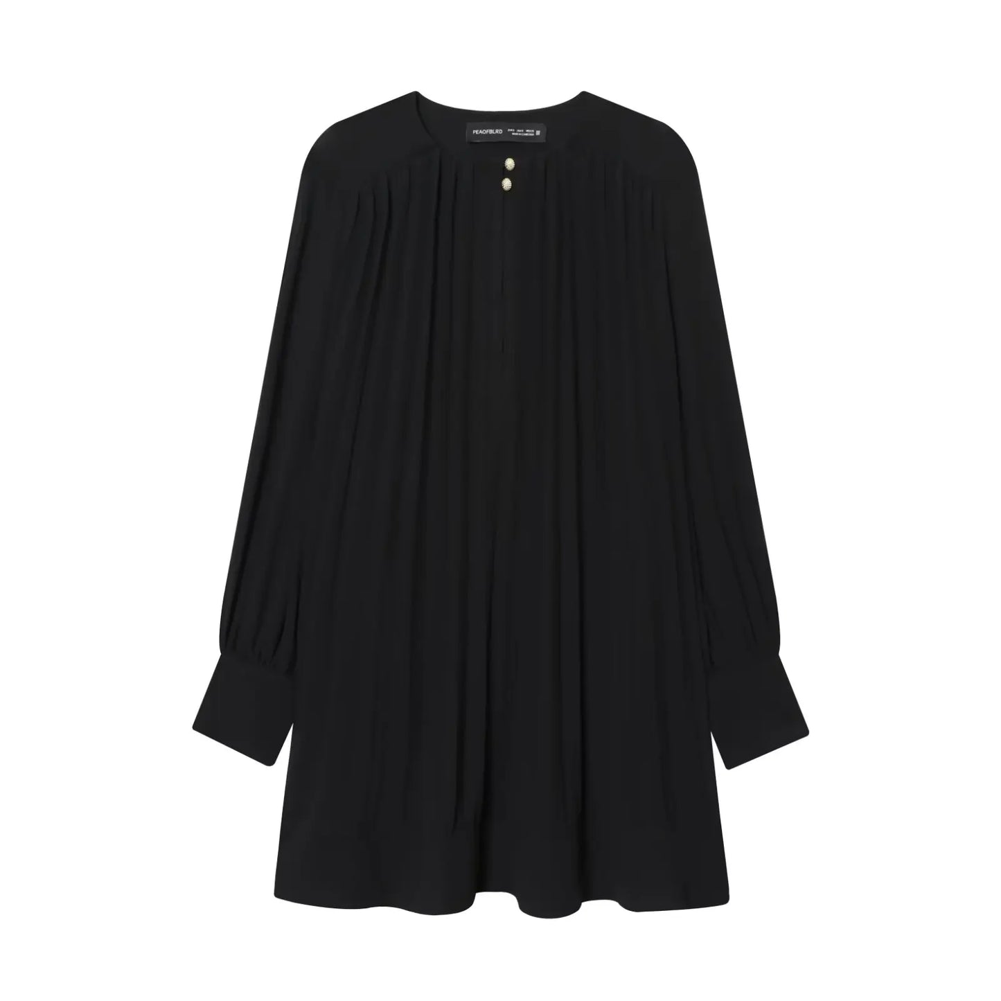 BSAY Autumn New 2025 Women's Lantern Sleeves Round Neck pleated Solid Color Fashion Casual Dress Short Skirt