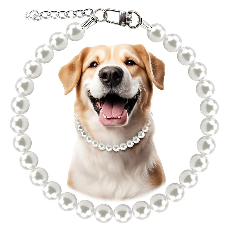 Pearl Dog Collar, Stainless Steel Wire Rope,Pearl Necklace Jewellery Accessories for Medium Large Dogs Occasions and Gatherings