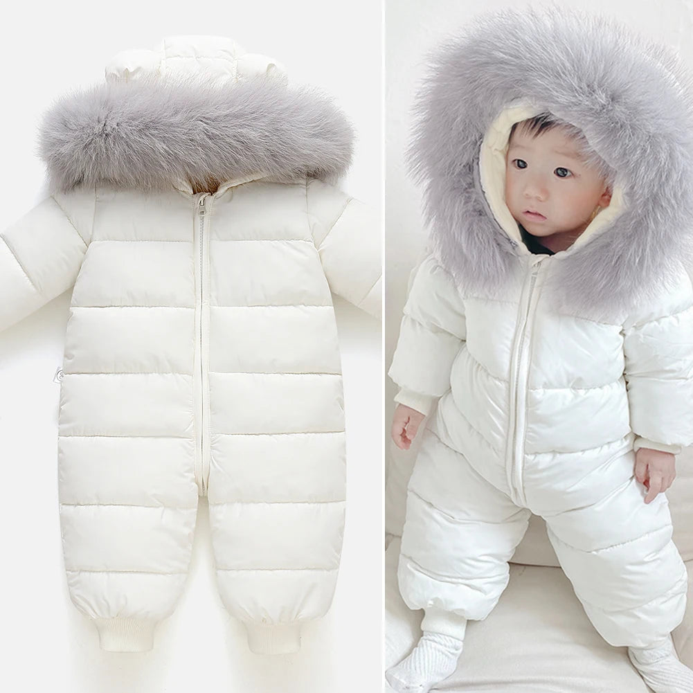 Baby Fur Hooded Jumpsuit,Waterproof -30 Degrees Snowsuits,Toddler Children's Winter Overalls,Infant Boys Girls Down Jacket 1-3T