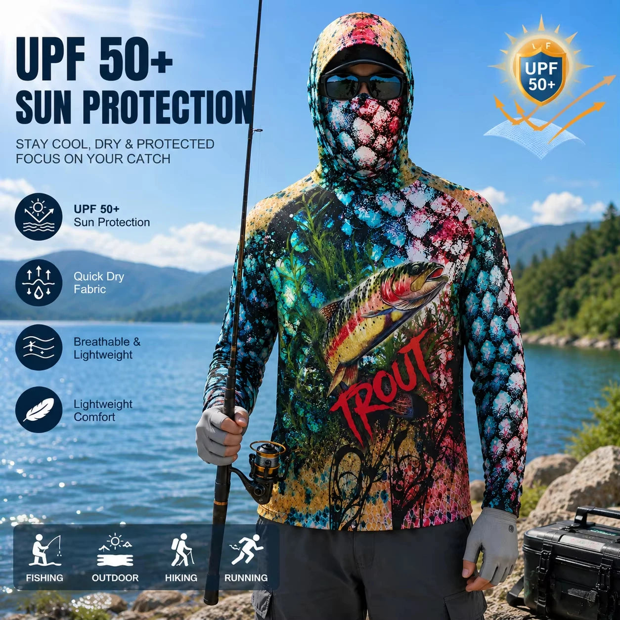 MALFC Men Hood Fishing Shirt long sleeve fishing t shirt uv protection Fishing Apparel