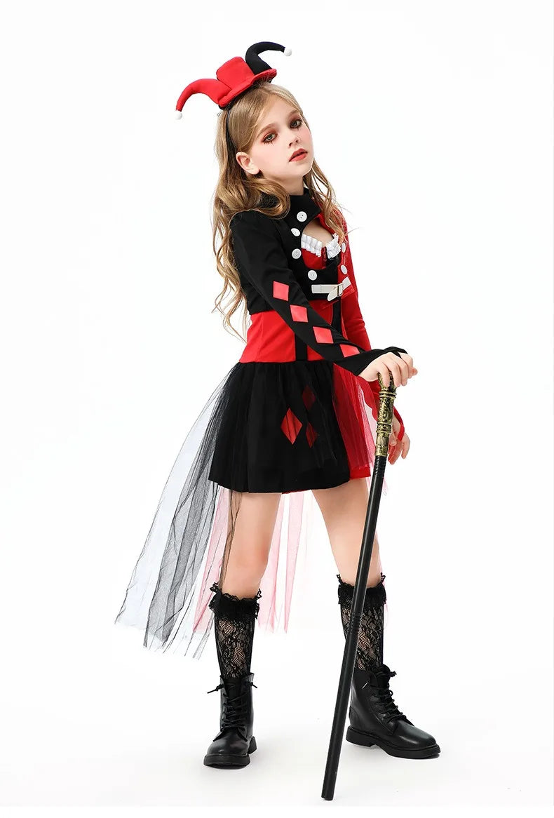 Halloween Cosplay Costumes Horror Clown Dresses Pants Headwear Clothes Sets Carnival Theme Party Role Playing Outfits for Girls