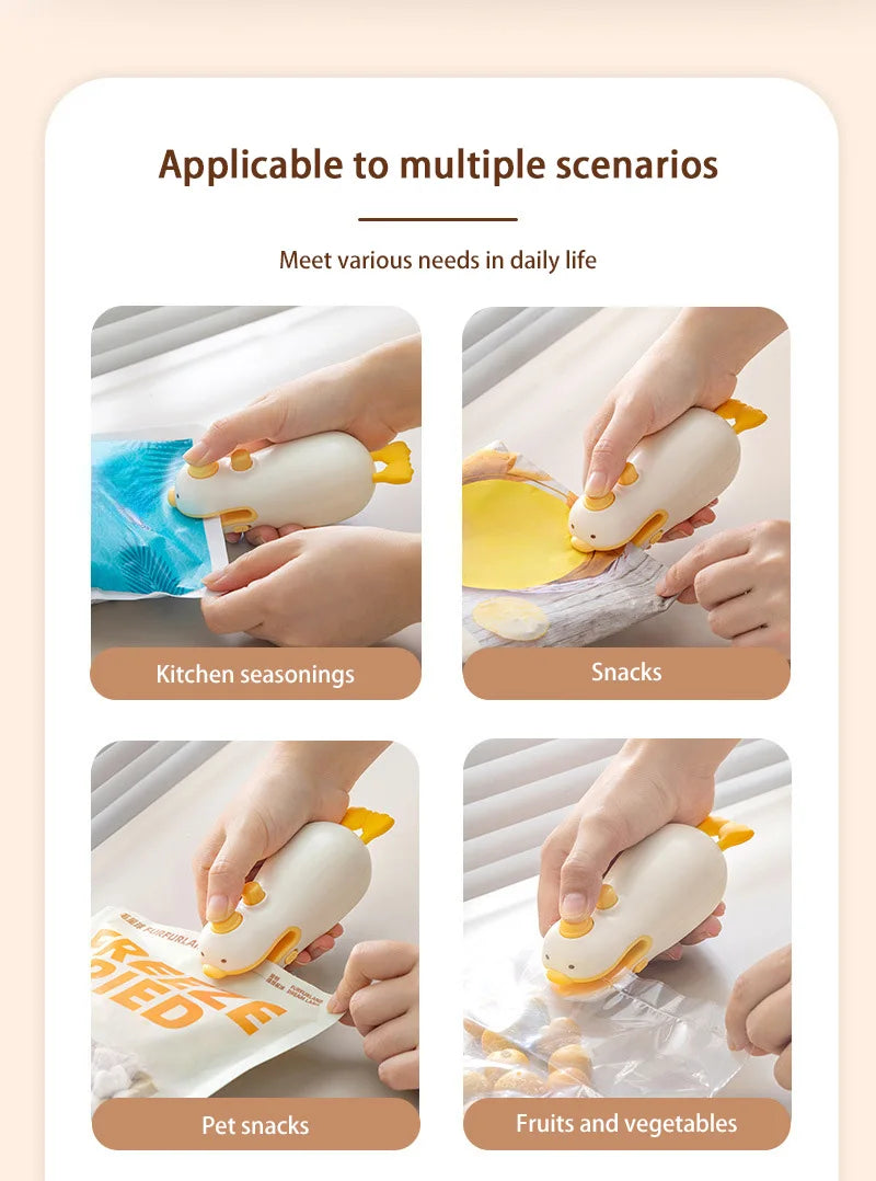 New Cute Duck Handheld Vacuum Sealer Magnetic Bag Sealer Rechargeable Portable Easy Use For Freshness 2 in 1 Mini Rechargeable