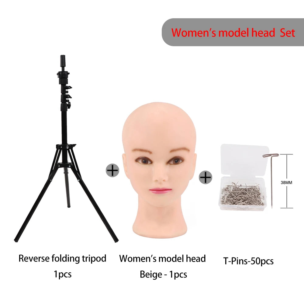 Nunify 21-25Inch Canvas Block Head Mannequin Adjustable Wig Stand Tripod With Rotatable Head Holder For Hairdressing Exhibitions
