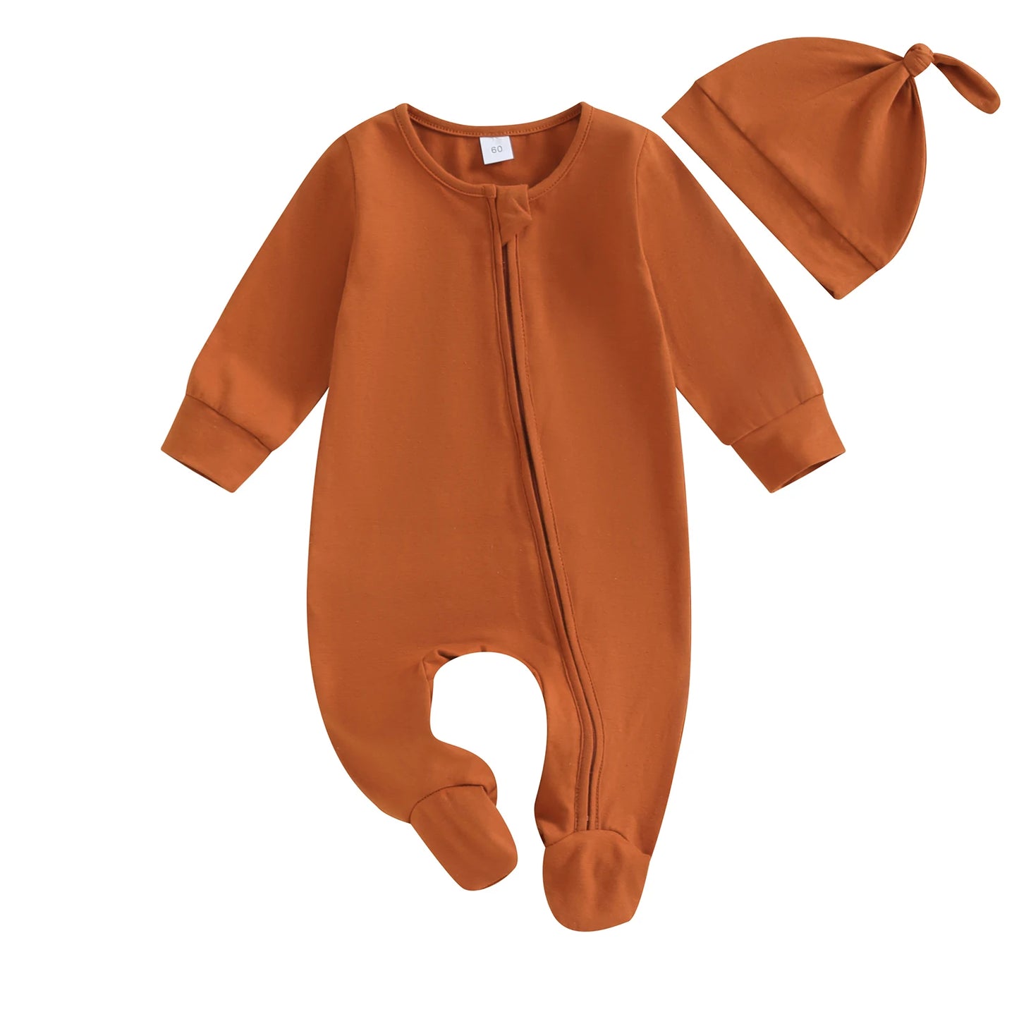 ma&baby 0-6M Newborn Infant Baby Boy Girl Jumpsuit Soft Long Sleeve Zipper Romper + Hat  Fall Spring Baby Outfits Clothing
