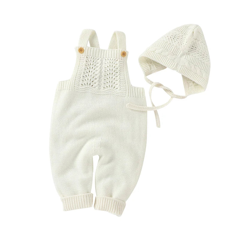 Baby Romper Set Knit Autumn Newborn Girl Boy Long Sleeve Coat Jumpsuit Outfit Hat 3PC Fashion Solid Infant Clothing Suit Sweater