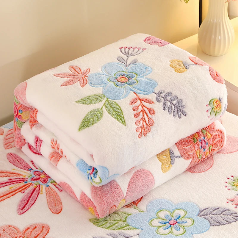 1pc Floral Style Warm Bedspread Fleece Blanket Plaid Travel Shawl Sofa Nap Blanket Home Bedsheet Manta 70X100cm Suitable For Pet