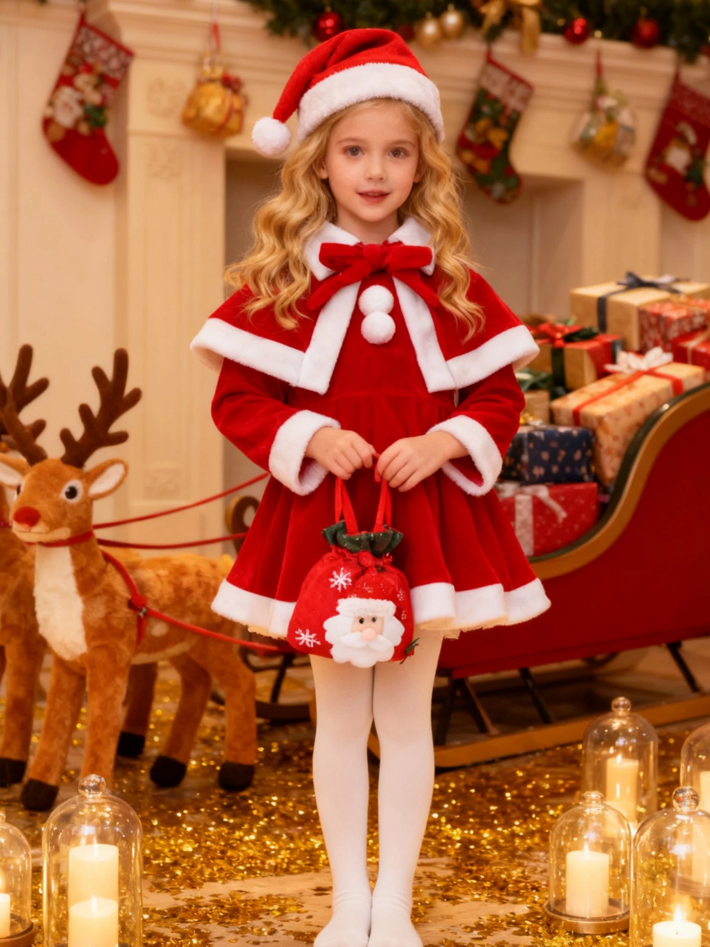 Children's Christmas Costumes Costume Set for Santa Girls, Classic Red Fashion Costumes, Baby  Dress