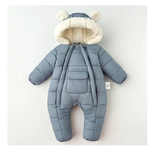 Newborn Baby Winter Hooded Romper Double Zippers Cotton-padded Warm Thicken Rompers Toddler Playsuit Infant One-piece Clothing