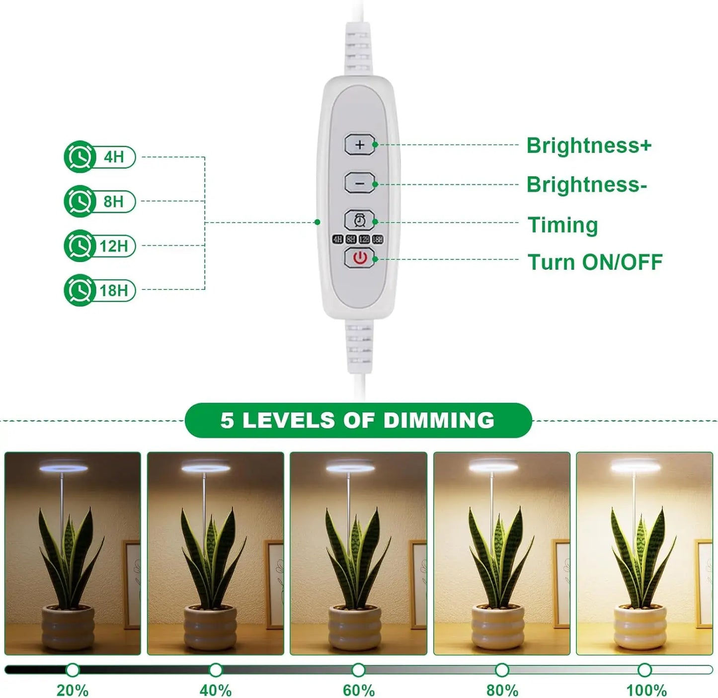 LED Grow Light USB 5V Full Spectrum Plant Growing Lamp Indoor Plants Seedlings Succulents Timer Dimmable Brightness Plant