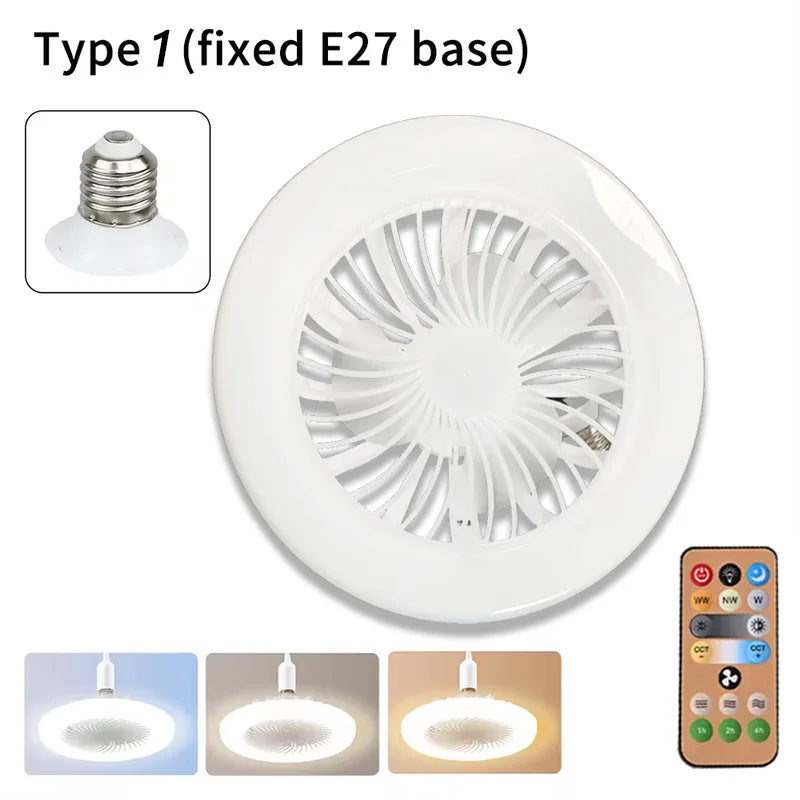 2 In 1 Ceiling Fan Lamps 3 Speeds Adjustable E27 Base Infinitely Dimmable for Living Room Bedroom Study LED Decorative Light