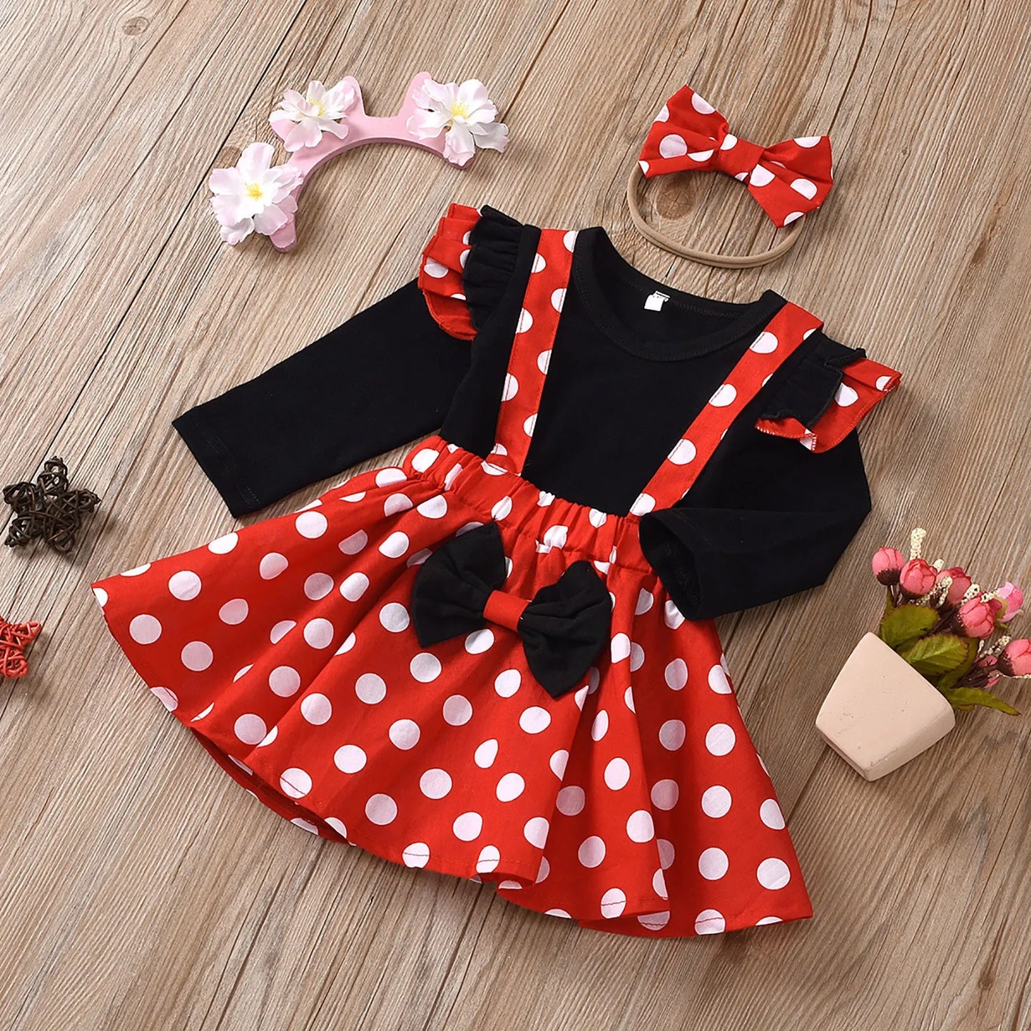 1-5 Years Children Outfit Baby Clothing Set Girl Summer Birthday Costume Kids Dots Tops Skirt