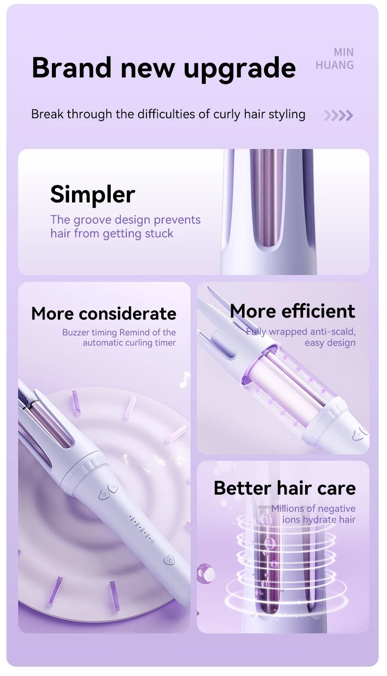 32MM Automatic Curling Iron with 1 Billion Ions Smart Auto Shut-Off Anti-Scald Hair Curler for Women Styling Tool