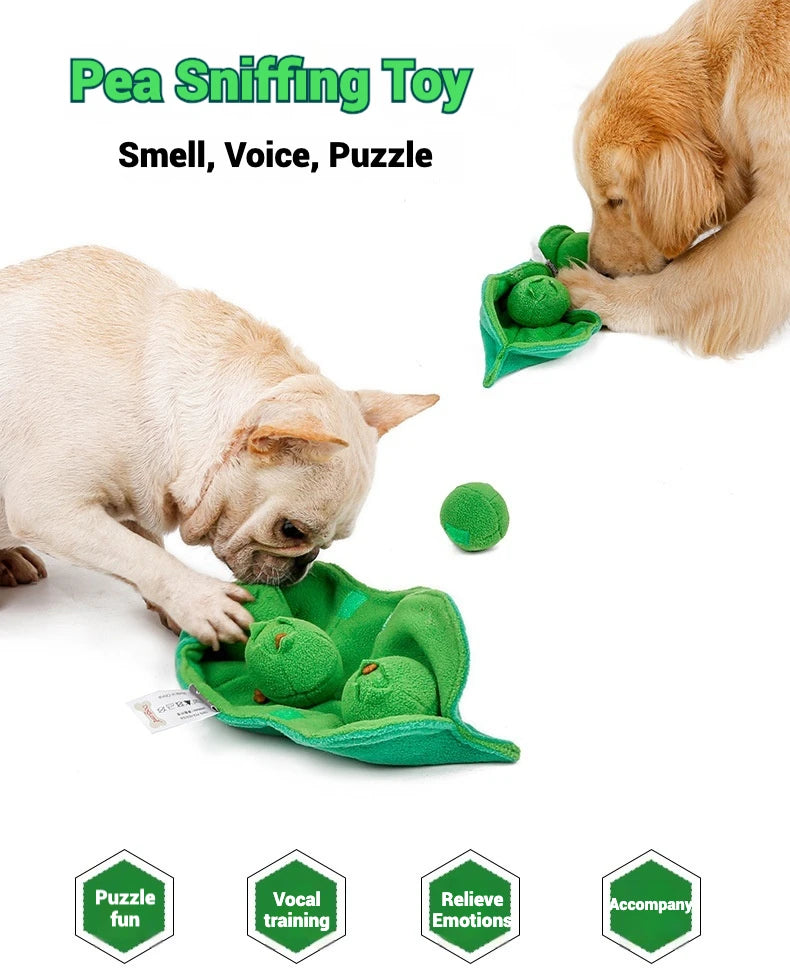 Pea Pet Sniffing Toy for Dogs Plush Soft Chew Toy with Hidden Treat Pockets Built-in Squeakers Interactive Training Nose Work