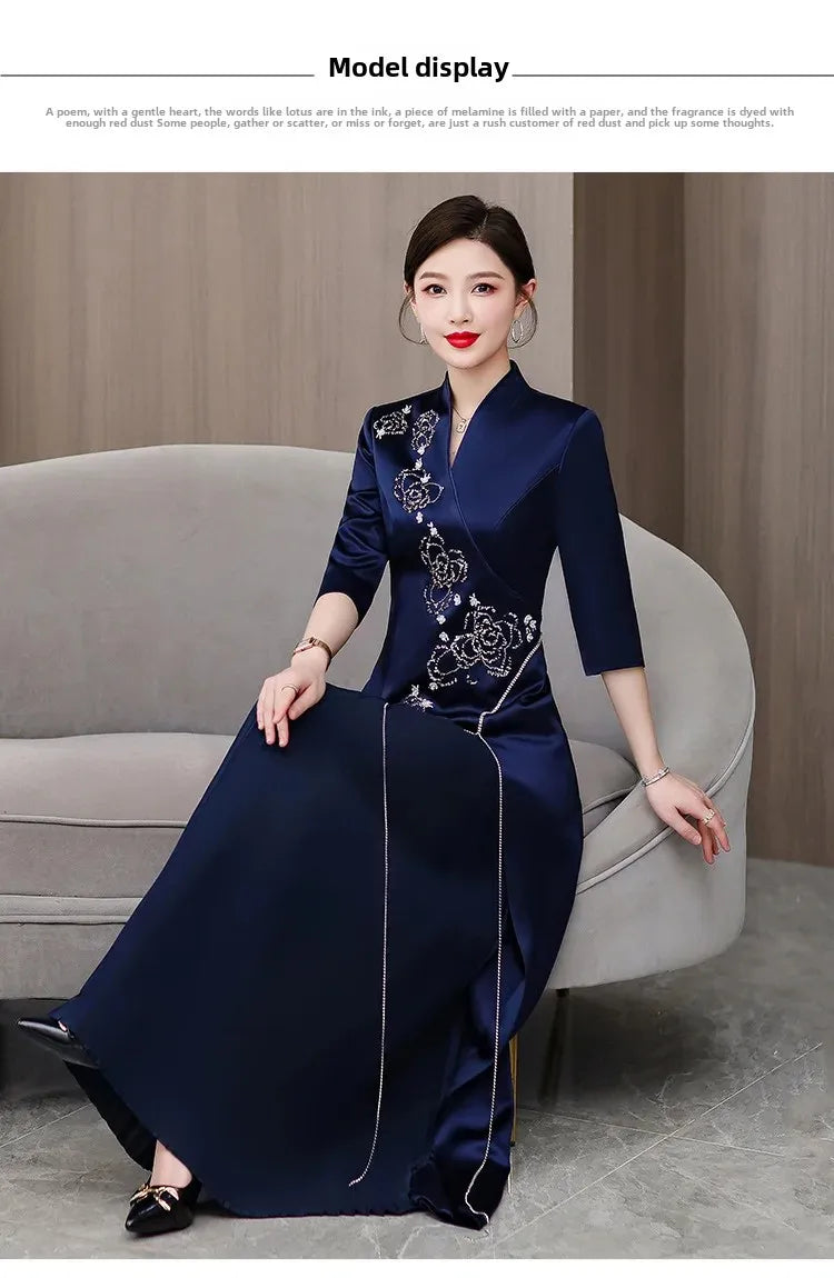 Elegant New Mom Wedding Dress Autumn Chinese Dress Daily Wearable Dress For Grandma Happy Marriage Gown