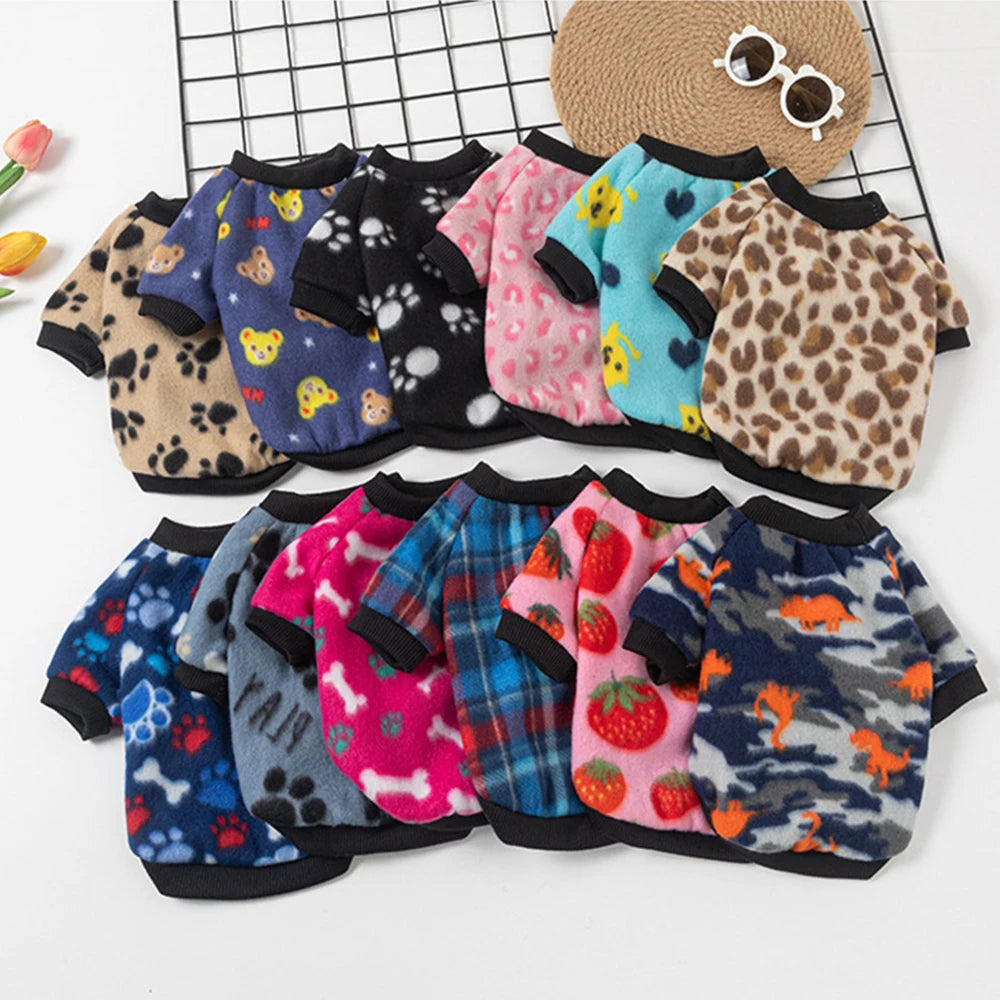 Warm Fleece Pet Pullover Sweater for Cats And Small Dogs Autumn Winter Cat Puppy Clothes Cute Printed Kitten Costume Outfits