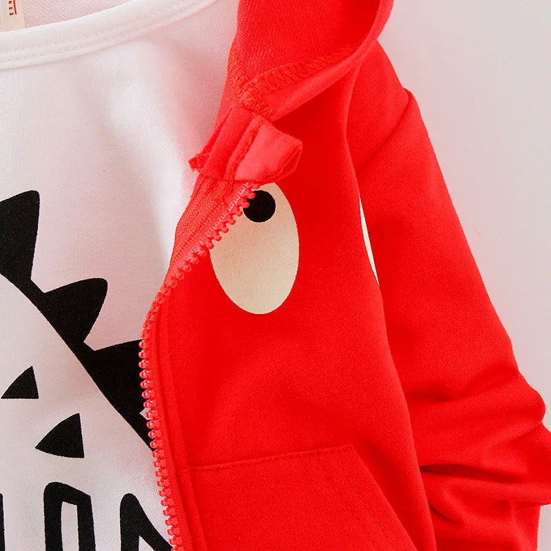 2023 Winter Baby Clothes Sets Boy Girl Thick Warm Hooded Top Pants Three-Piece Newborn Cartoon Cute Dinosaurs Outfit Suits 1-4Y