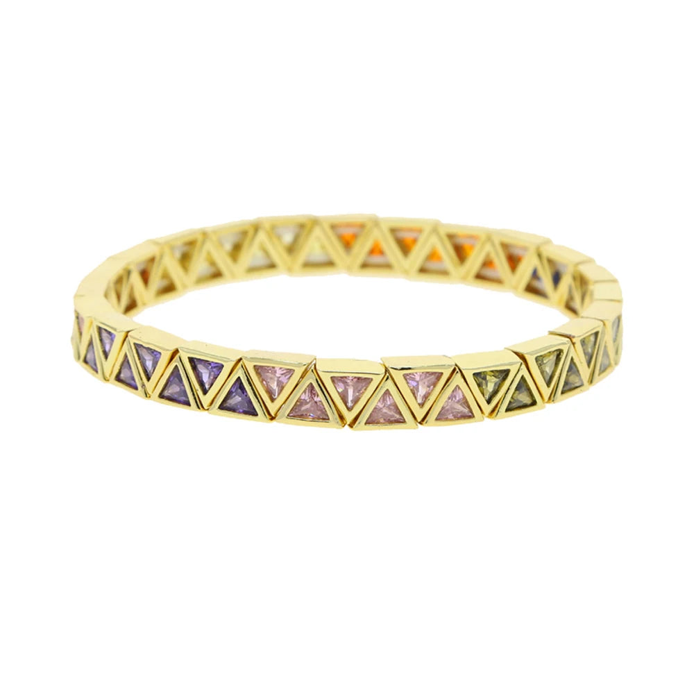 New Iced Out Bling CZ Geometric Stretchy Stretch Double Tennis Chain Bracelet Adjusted Size Bangle For Women Fashion Jewelry