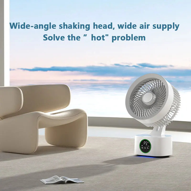 Portable Air Circulation Fan Smart Voice Remote Control USB Rechargeable Desktop Wall-Hanging Shaking Head Fan with Nightlight