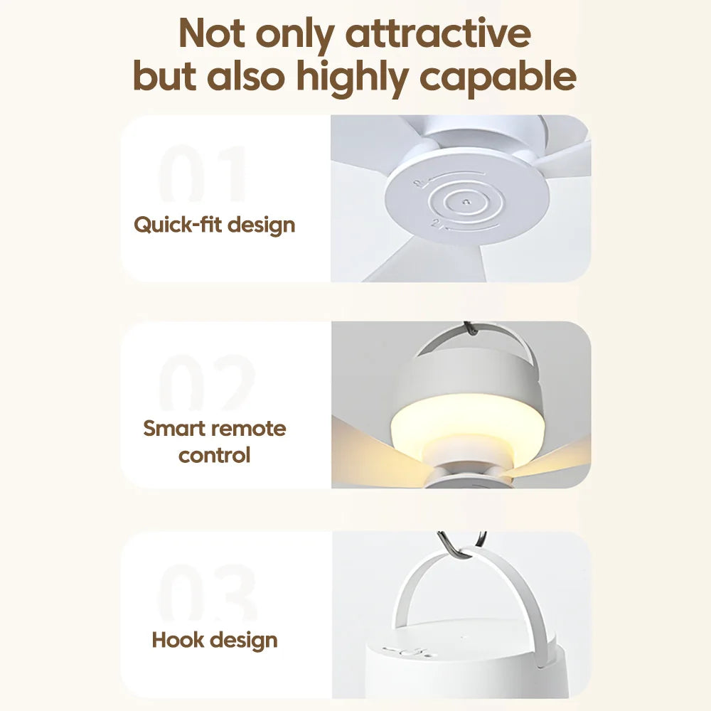 1.5/3M Ceiling Fan With LED Light and Remote Control USB Charging Household Outdoor Camping Tent Student Dormitory Bed Small Fan