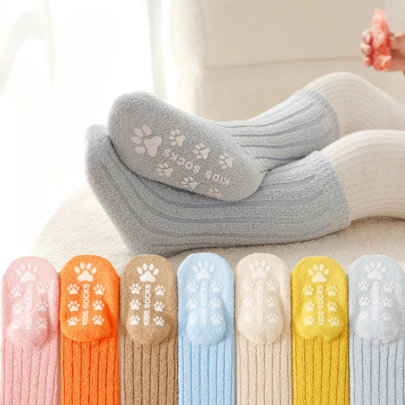 Winter Children Socks Non-slip Baby High Tube Socks Warm Plush Thicken Toddler Boys Girls Middle Tube Sock for 0-4 Year