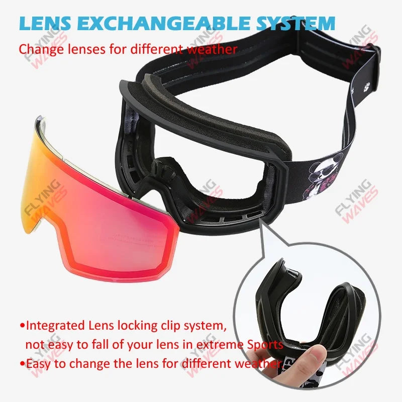 NEW Double Lens Full Ski Goggles OTG Snowboard Eyewear Adults Snow Glasses REVO Coating Anti-Fog Snow Blindness Protection