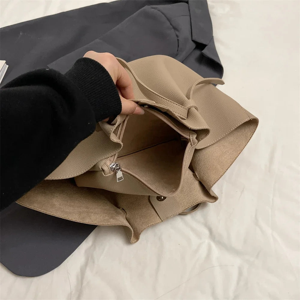 Branded Designer Shoulder Tote Bags For Women Soft PU Leather 2-IN-1 Big Capacity Shopper Tote Set 2026 Luxury Designer Handbags