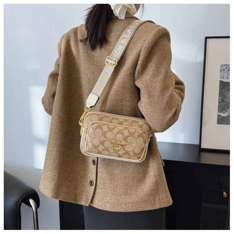 Luxury Women Vintage Pattern Camera Bag Wide Adjustable Strap Crossbody Handbag Multi Pockets Fashion Daily Small Shoulder Messe