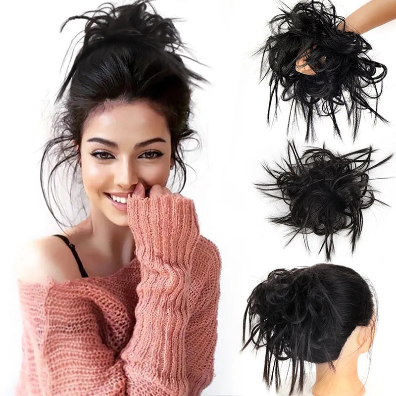 Synthetic Hair Bun Extensions Messy Curly Elastic Hair Scrunchies Hairpieces Synthetic Chignon Donut Updo Hair Pieces for Women
