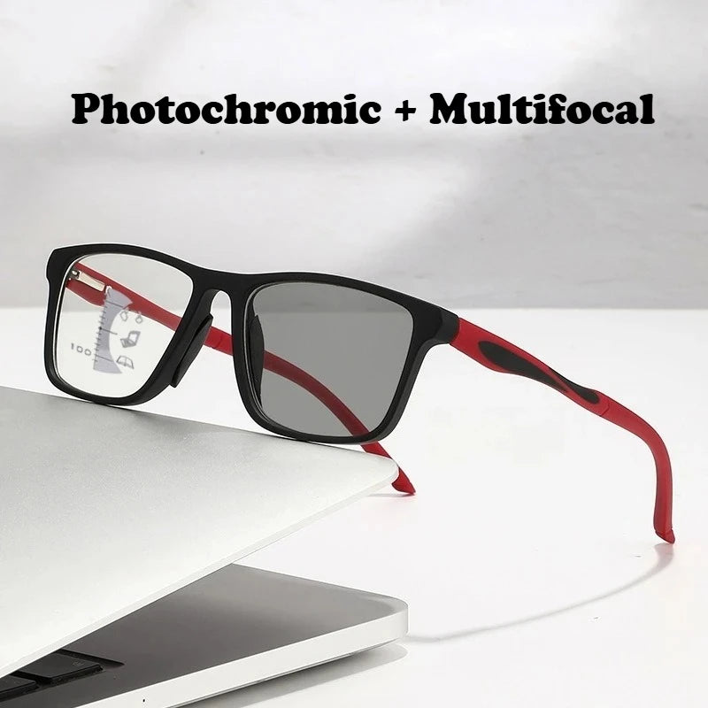 Dual Use Spring Leg Photosensitive Color Changing Multifocal Reading Glasses Anti Blue Light Lightweight Sports Reading Glasses