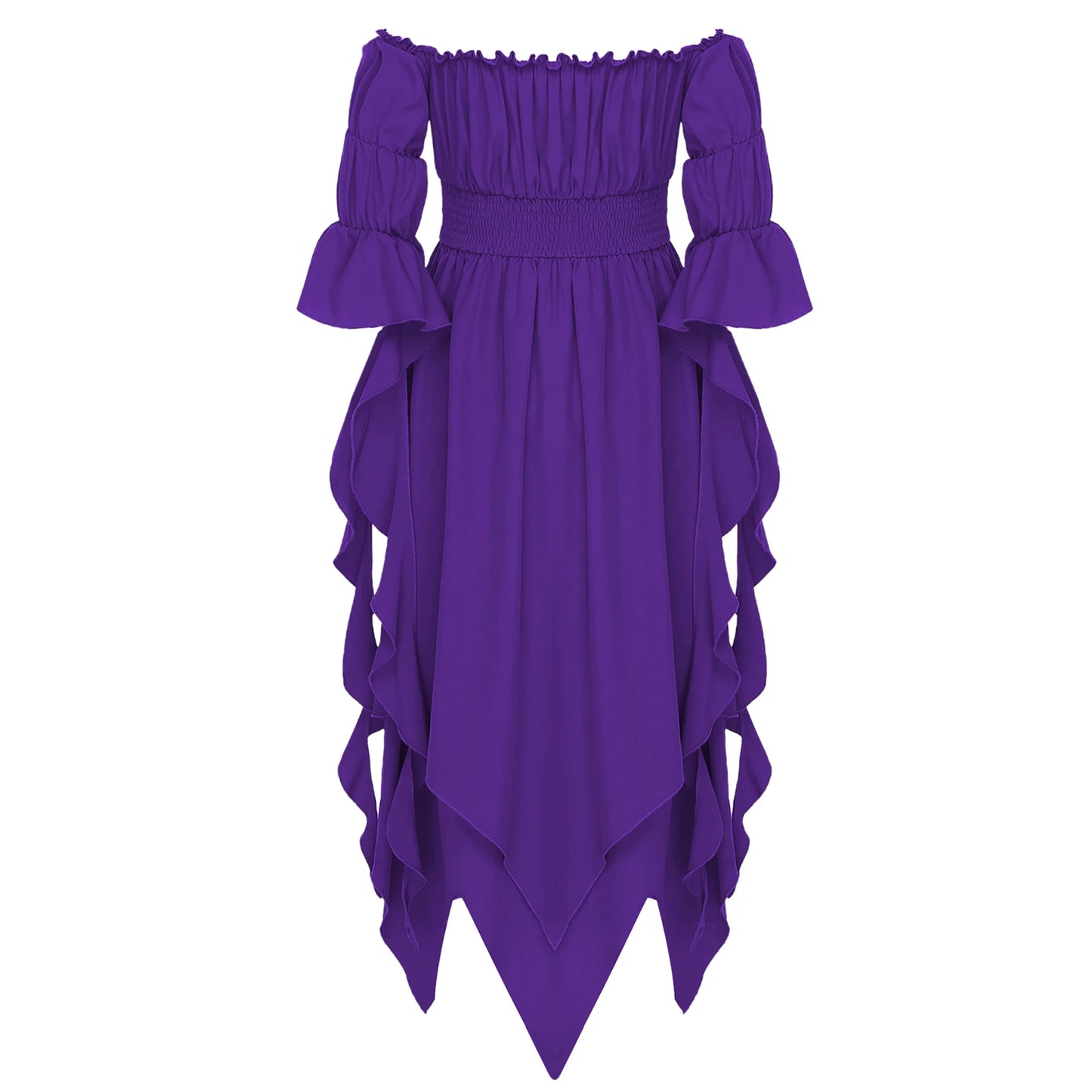 Girls Halloween Medieval Renaissance Witch Vampire Cosplay Costume Victorian Gothic Dress Off Shoulder Smocked Irregular Gown