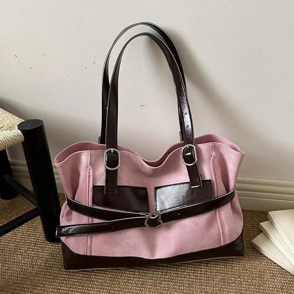 Retro Belt Buckle Underarm Shoulder Bag Women Large Capacity Commuter Tote Bag Vintage Casual Handbag Female Purse