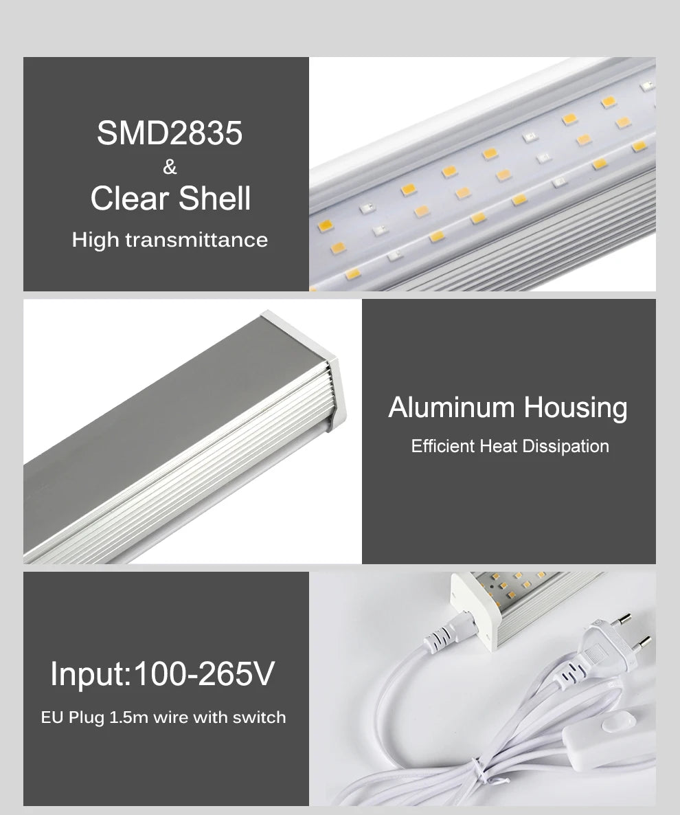 LED Grow Light Bar SMD2835 AC100-265V For Plants Fruit Trees Full Spectrum LED Grow Light For Veg Flowers