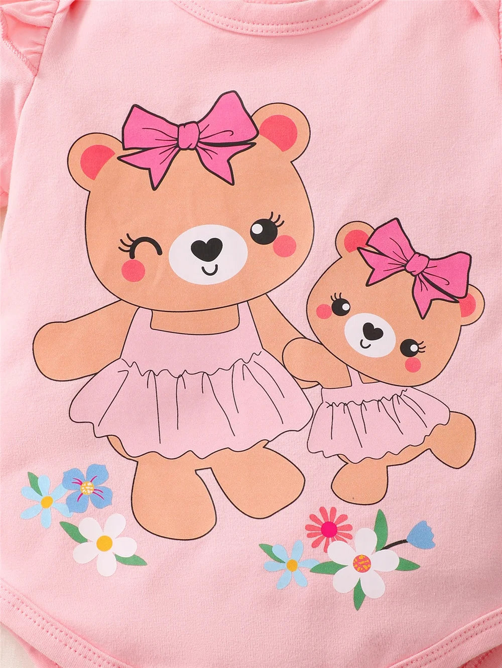 0-2Years Newborn Baby Girl Daily Clothes Set Cartoon Bear Short Sleeve Romper + Shorts with Headband Summer Lovely 3PCS Outfit