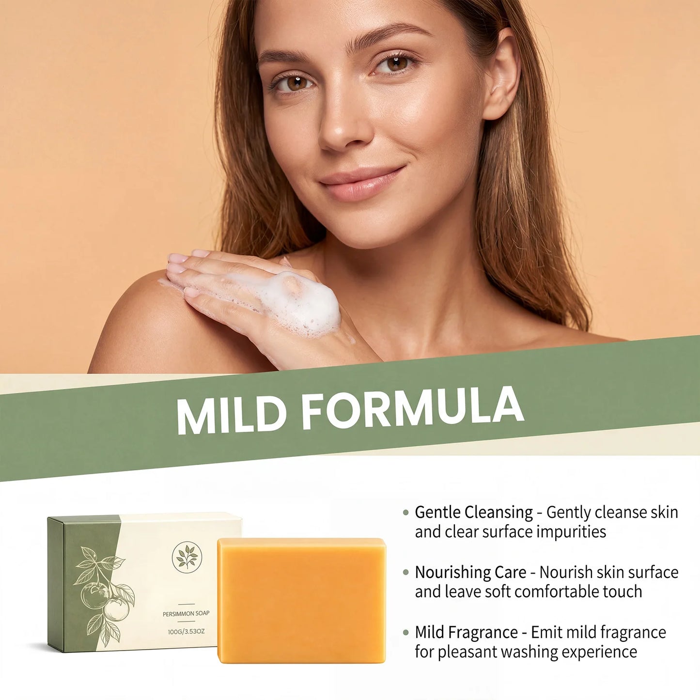 Persimmon Soap Bar Deep Cleanse Pores Remove Body Excess Oil Refreshing Skin Lasting Moisturizing Fruity Aroma Bathing Spa Soap