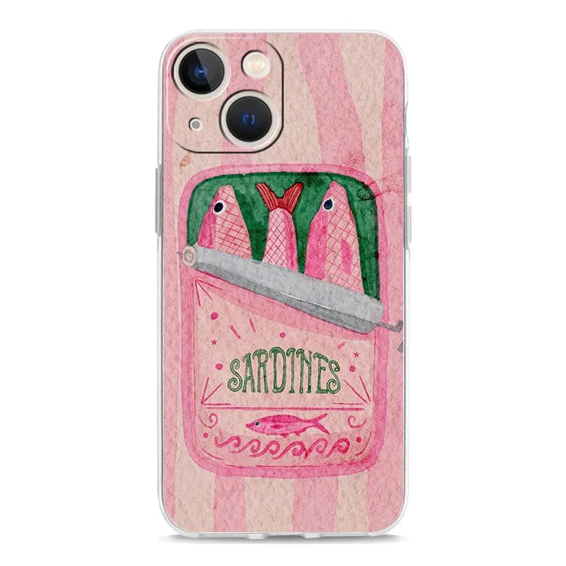 Soft TPU Transparent Phone Case Cover for iPhone 17 16 15 14 13 12 11 Pro Max 17 Air 7 8 Plus Fundas Funny Fish Sardines Laser
