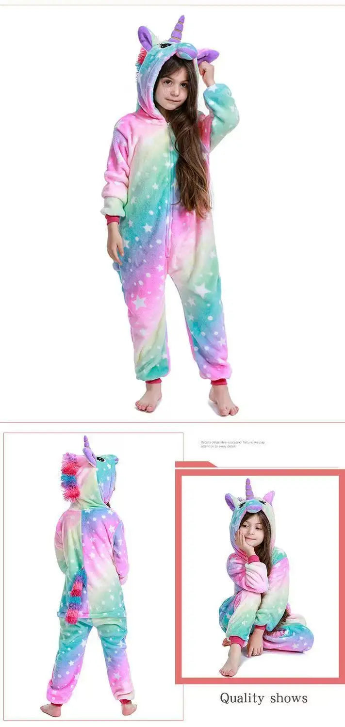 Baby Girl Clothes Kigurumi Children Unicorn Pajamas Winter Animal Cartoon Sleepers Stitch Cat Onesie Kids Costumes Jumpsuit