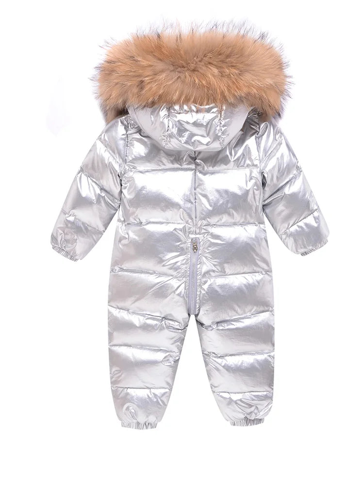 RAISE -30 Degree Russian Winter Baby Snowsuit Real Fur Waterproof Baby Boy Winter Rompers Newborn Jumpsuit Toddler Girl Overalls