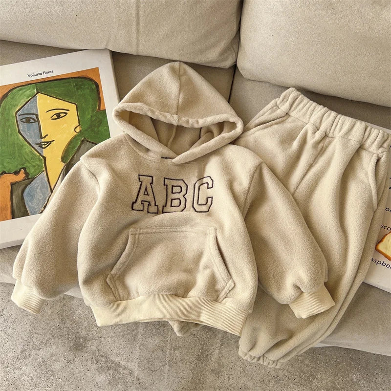 Children's Suit 2023 Fall And Winter Padded Thickened Leisure Boys And Girls New Letters ABC Kids Suit 2-7 Years Old