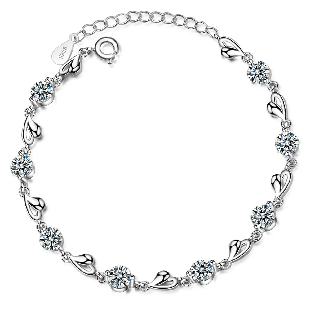 Delicate 925 Sterling Silver Zircon Love Heart Shaped Bracelets For Women Valentines Gift Wedding Jewelry S-b227