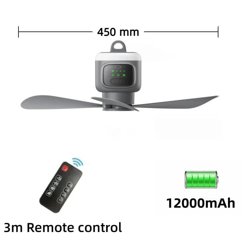 Remote Control Large Size Ceiling Fan USB Wireless Cooling Fan 12000\8000mAh Portable LED Night Light Camping Fan Ceiling Fan