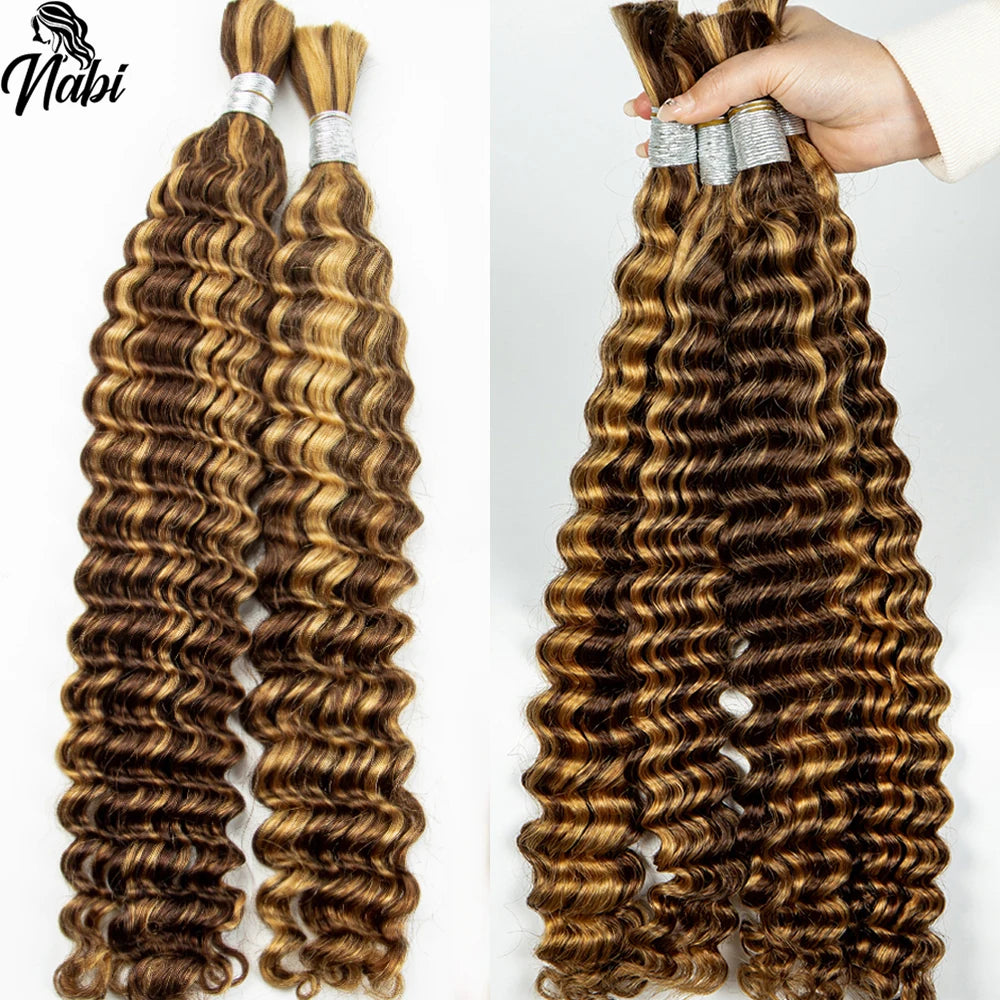 4/27# 99J# Colored Human Hair Boho Braiding Hair 50g/bundle Deep Wave Brazilian Human Braiding Hair for Black Women